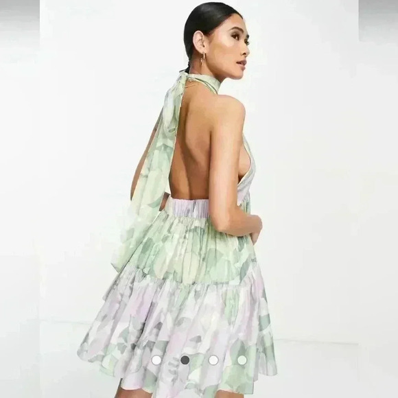ASOS DESIGN Halter Tiered Voile Mini Dress With Tie Back Detail SIZE 4 - Picture 11 of 11